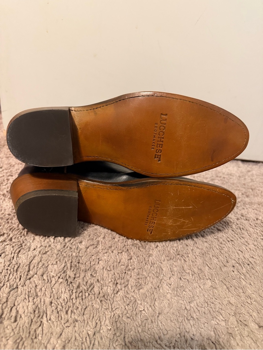 Lucchese Black Leather Cowboy Boots with Tan Accents - Picture 7 of 9